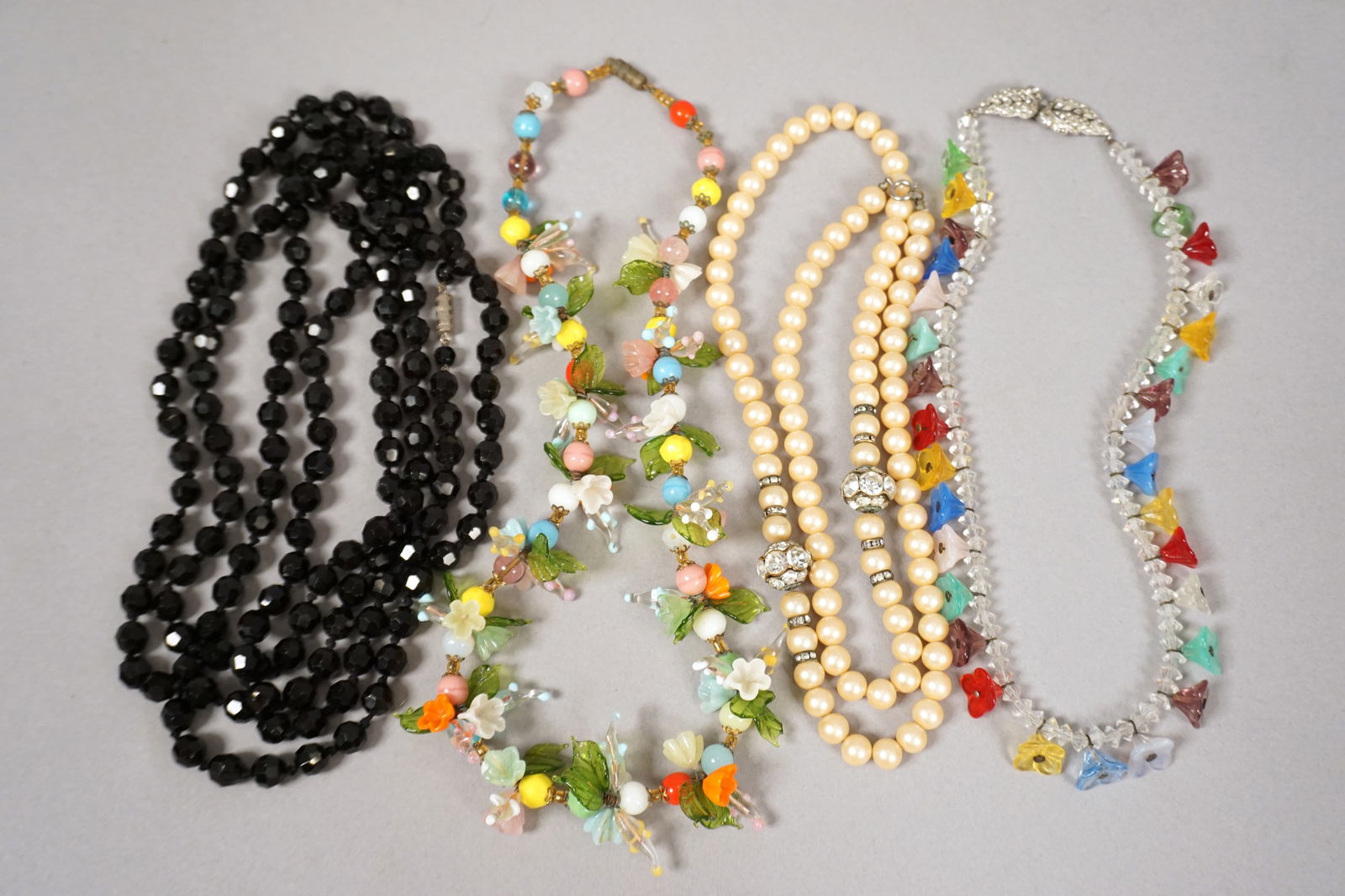 Four Vintage Necklaces, Murano Glass, Mourning Glass, Costume Pearls (1 of 7)