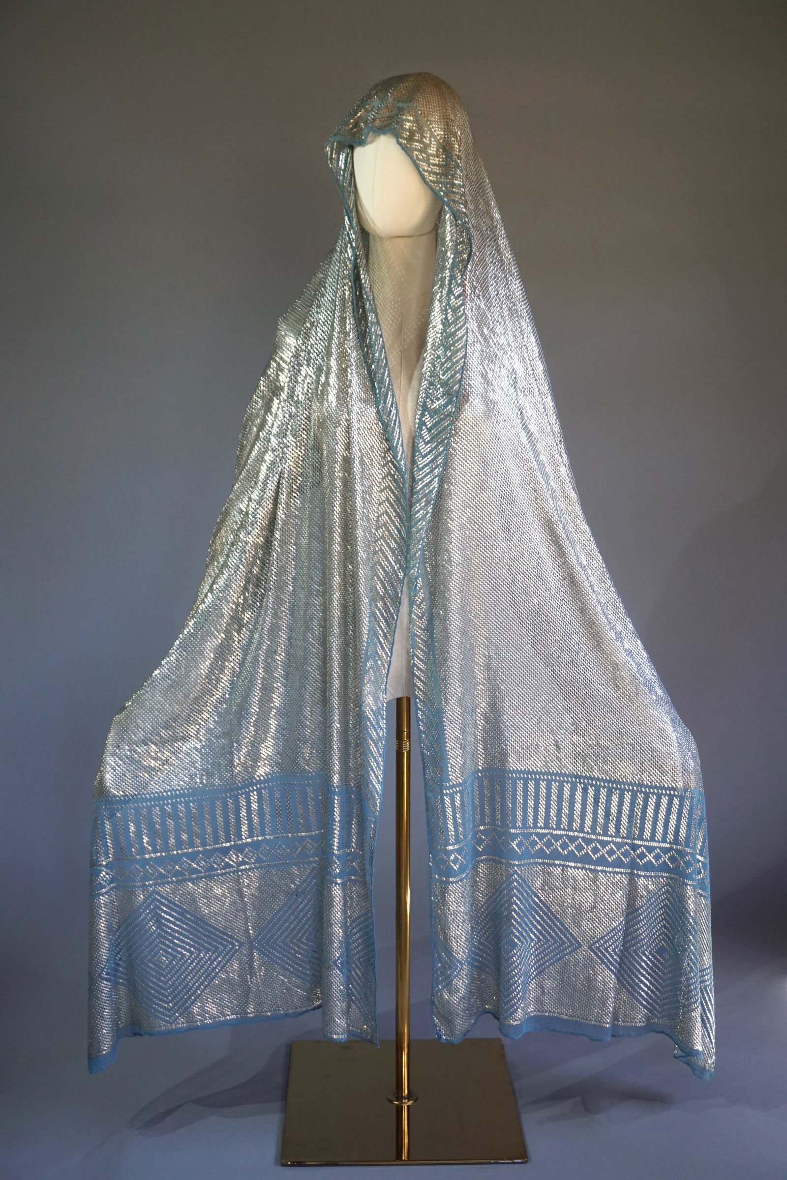 Vintage 1920s Blue Egyptian Assuit Shawl, Antique Art Deco Fashion (1 of 15)