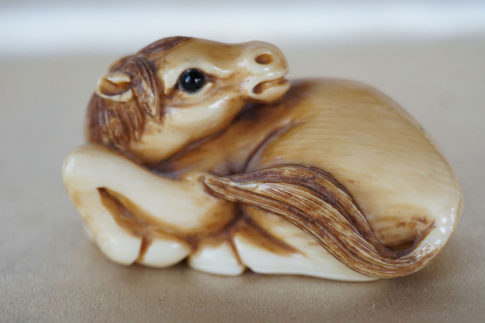 Antique Japanese Netsuke of a Finely Carved Baby Horse (foal) Signed (1 of 8)