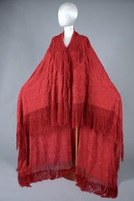 Vintage 1920s Rose Silk Embroidered Piano Shawl