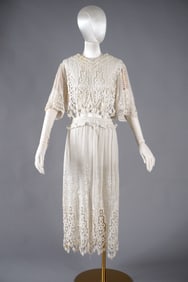 Antique 1910s Cotton Embroidered Lace Day Dress