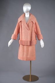 1950s–60s Lilli Ann Paris San Francisco Skirt Suit in Pink Bouclé Wool, Sculptural Pleating