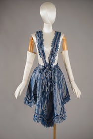 Civil War Era Blue Silk Apron with Scalloped Leaf Trim, c.1860s Dress