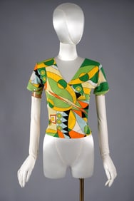 Vintage Psychedelic Wrap Top in the Style of Emilio Pucci, Late 20th Century