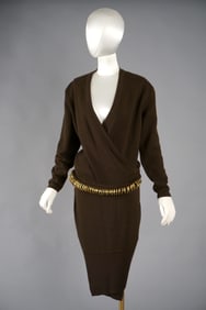 Gianfranco Ferré Merino Wool Skirt Set with Gold Hoop Trim, Made in Italy