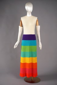 Vintage 1970s St. John Knits Rainbow Dress Striped Bouclé Maxi