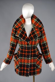 Vintage Rosalee Plaid Wool Coat, Bold Tartan Bouclé, ca. 1960s