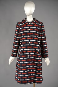 Vintage Saks Fifth Avenue Mod Coat Graphic Red-Navy Print
