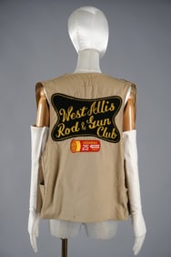 Vintage 1940s–50s Chain Stitch Embroidered Canvas Gun Club Shooting Vest with Patches