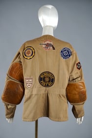 1940s Men’s Canvas Shooting Jacket, 10-X MFG Co., Antique Patches- NRA, Smith & Wesson, Univ.