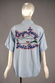 1950s Men’s Chainstitch Embroidered Shirt, Brill Bros Timberline, Montana, “Canyon Ferry Yacht