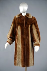 Vintage 1940s Puff Sleeve Mouton Fur Coat in Ombre Honey