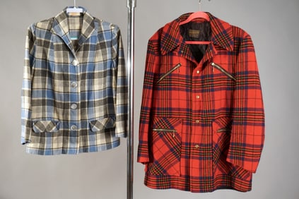 Two Vintage Pendleton Wool Jackets – Men’s Red Plaid Coat & Blue Plaid Shirt-Jacket