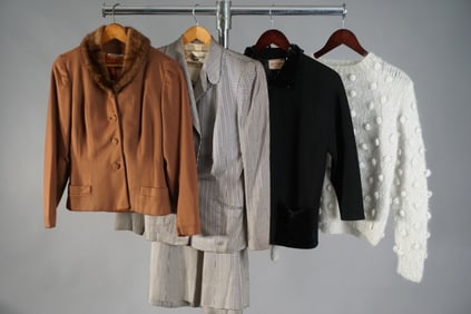 Lot of Four Vintage Women’s Clothing Group, 1940s Jacket, Sweaters, Skirt Suit