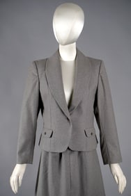 Pierre Cardin Vintage Virgin Wool Skirt Suit in Soft Dove Gray