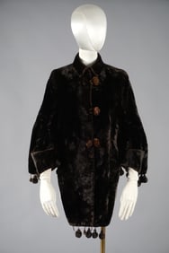 Victorian Black Velvet Fur Cape Jacket with Pom Pom Trim