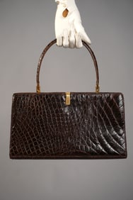 Vintage 1950s Alligator Handbag with Gold Tone Hardware