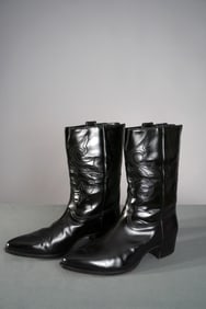 Vintage Black Leather Cowboy Boots by Susan Bennis Warren Edwards, Size 8.5