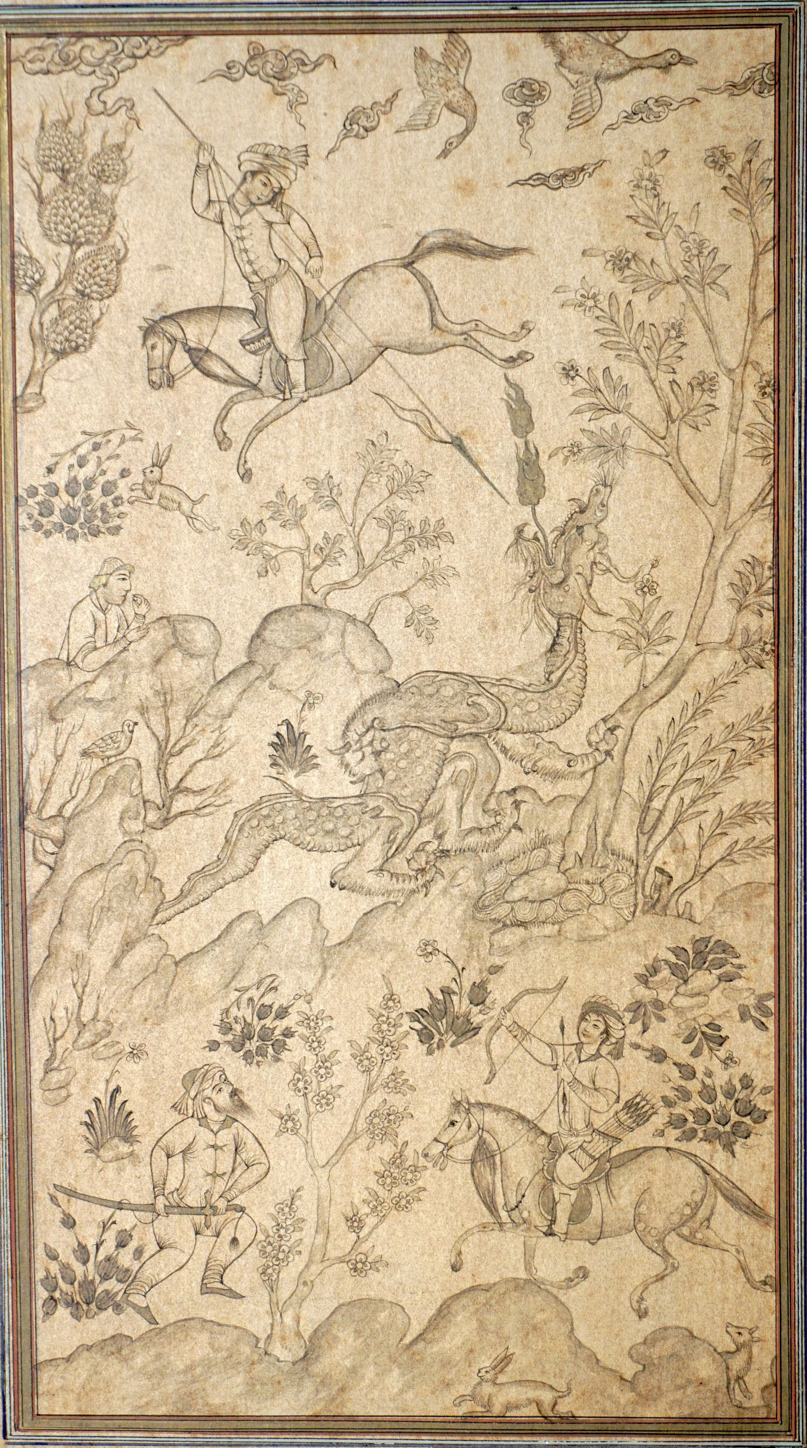 A SAFAVID INK AND GOLD PERSIAN PAINTING ON PAPER, DRAWING, 17TH CENTURY (1 of 20)