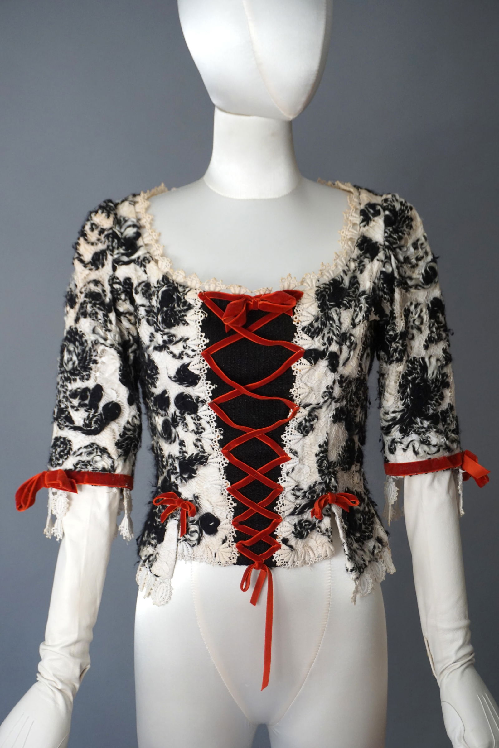 Vintage Theatrical Corset Bodice, Mohair Lace & Red Velvet by Oskar Sommer Dortmund (1 of 14)