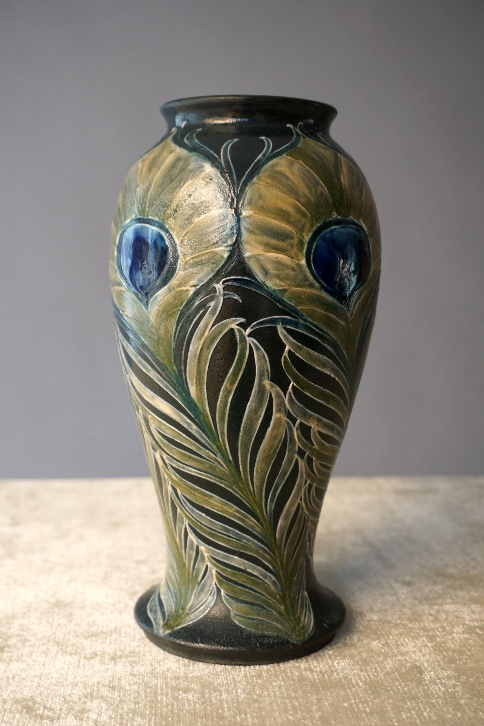Moorcroft Pottery Peacock Feather Vase, England, 1920s- 1930s (1 of 9)
