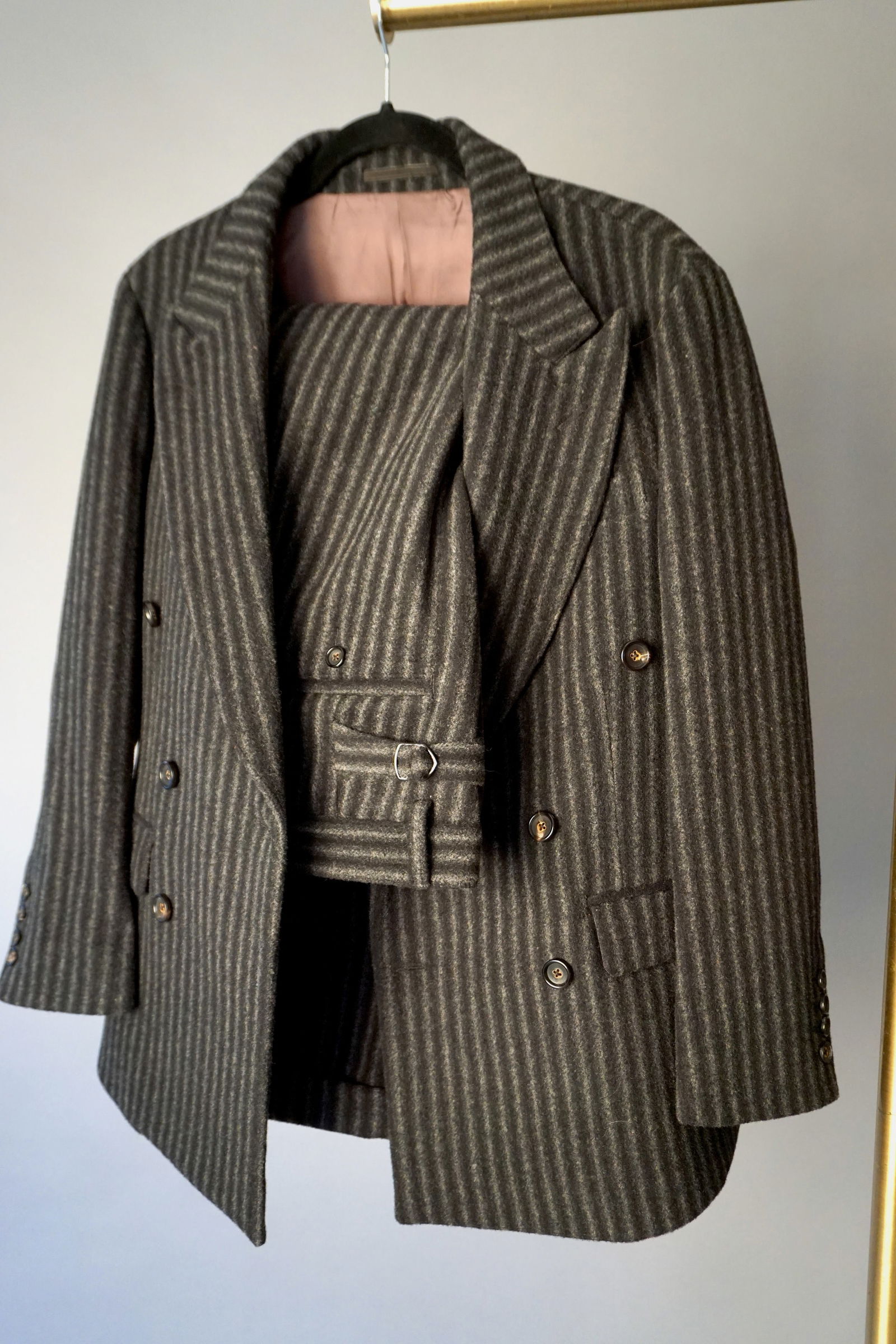 Annual Ring Vintage Wool Pinstripe Suit, Double Breasted Jacket & Pleated Trousers (1 of 10)