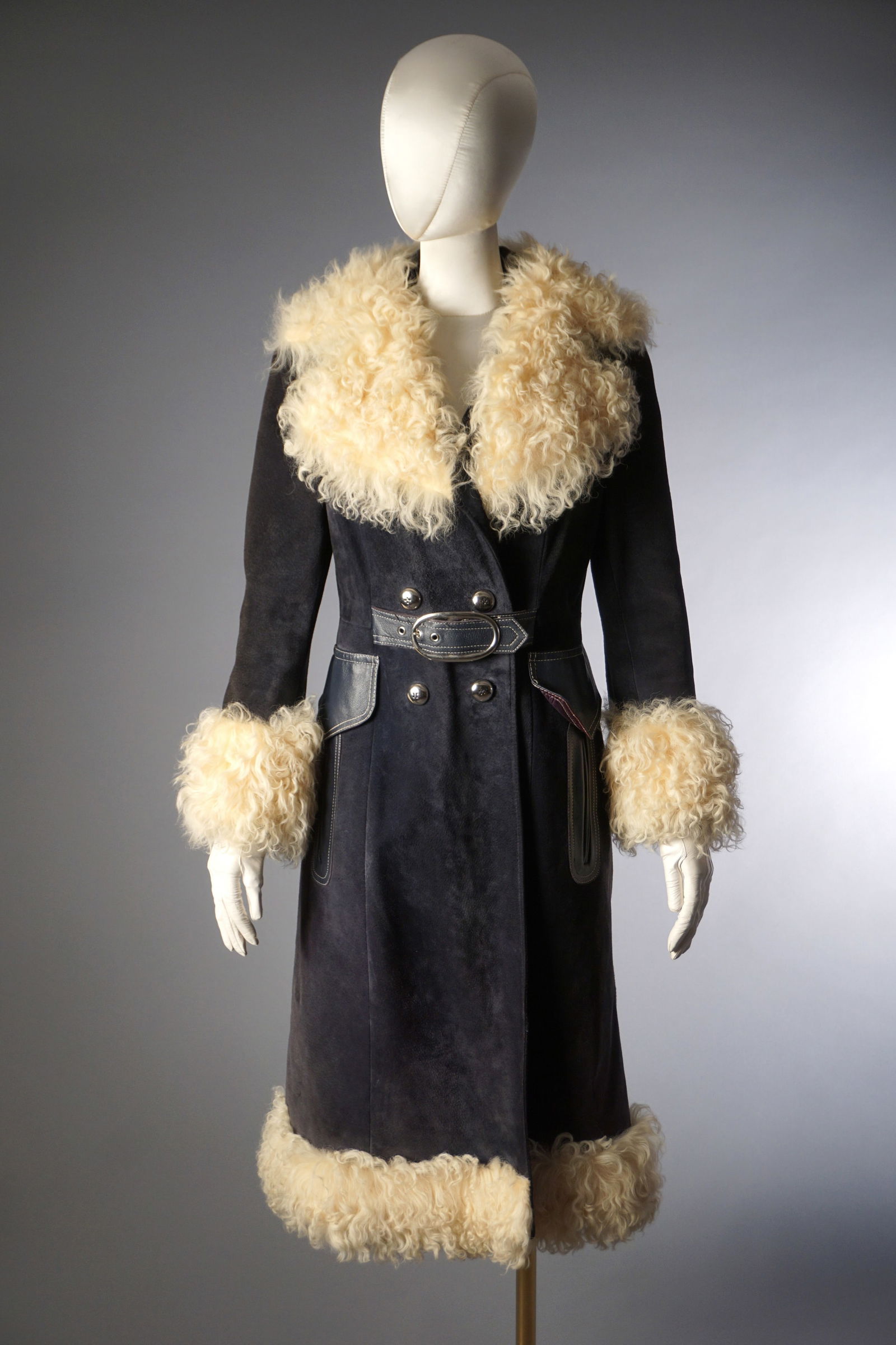 Vintage Marshall Field & Company Suede Mongolian Lamb Fur Coat, 1970s (1 of 14)
