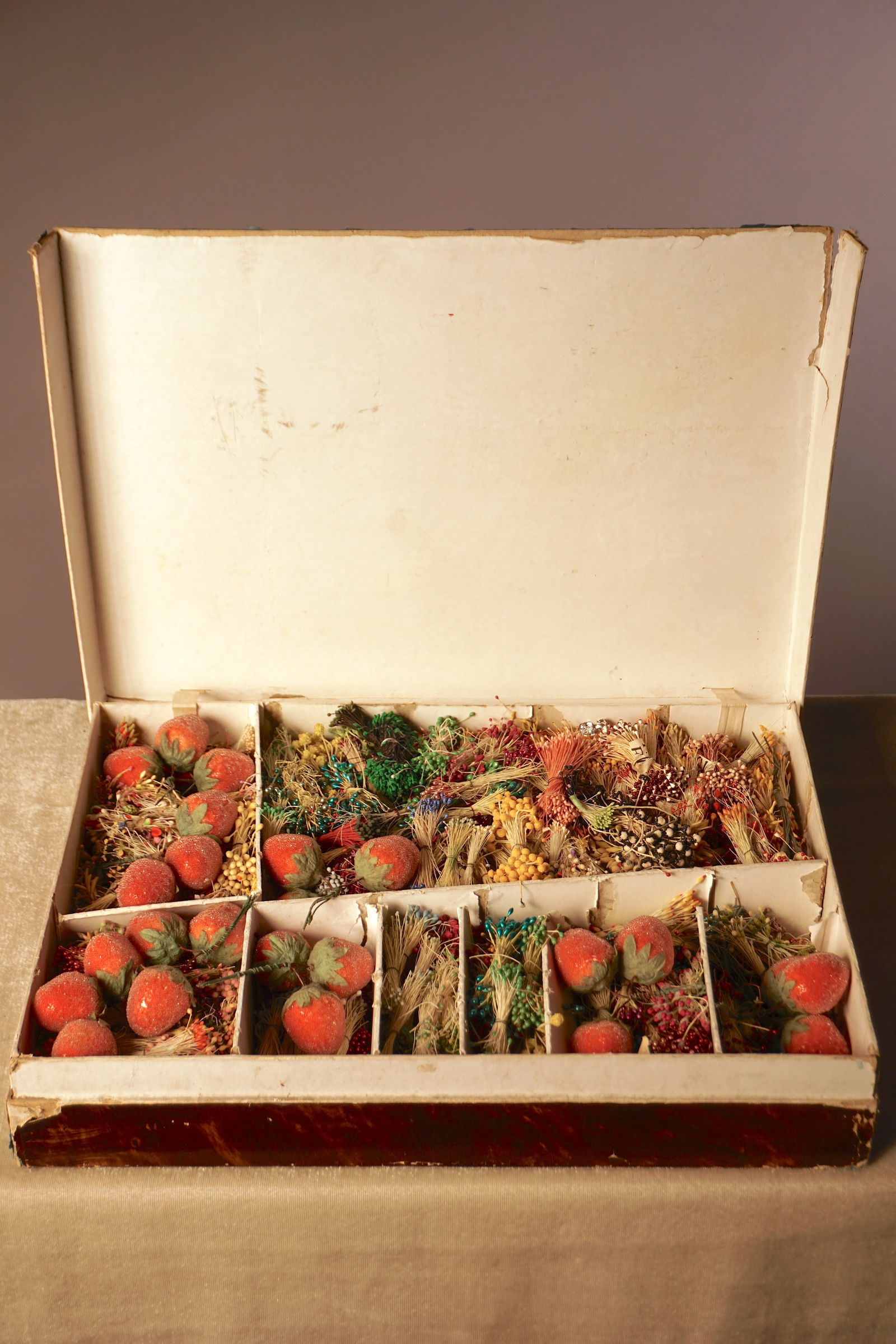Early 20th C. Millinery Supply Box with Flowers and Strawberries (1 of 5)