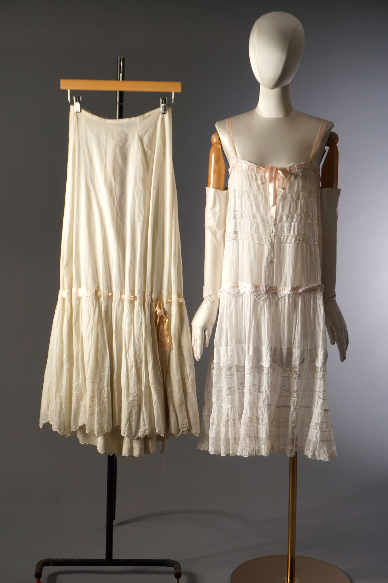 Edwardian Cotton and Lace Two Piece Lingerie Set with Pink Ribbon Trim (1 of 15)