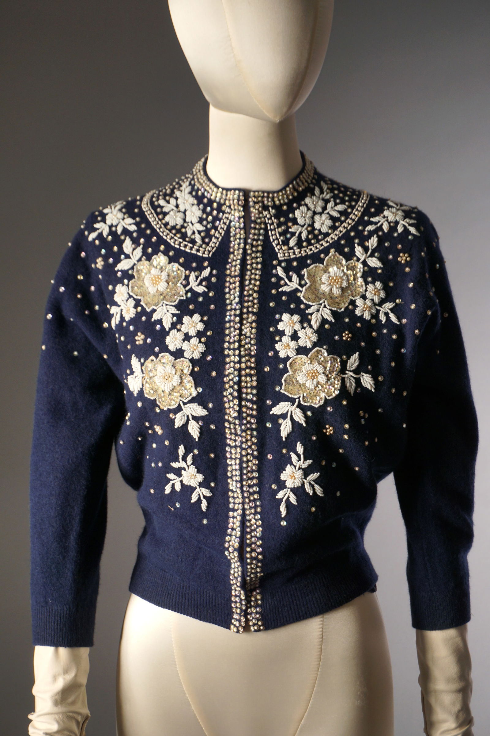 Vintage 1940s 50s Angora Wool Embroidered Beaded Cardigan, “Glamour Girl (1 of 6)