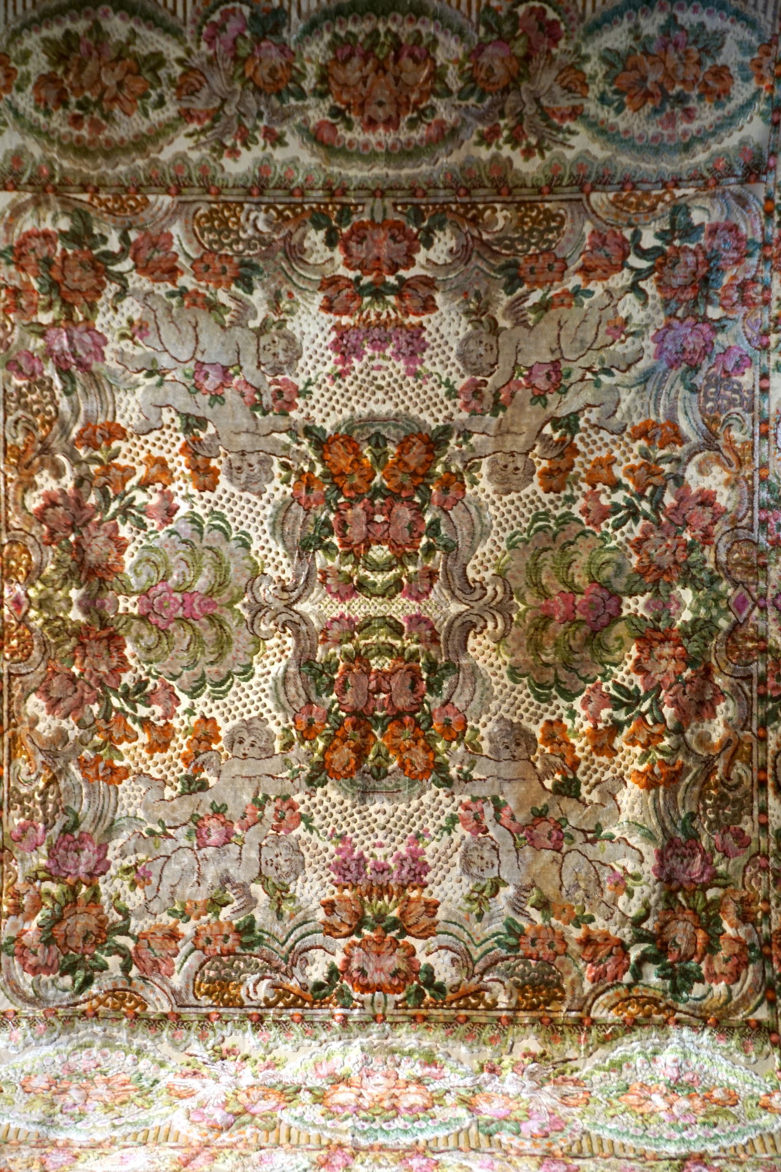 Vintage Velvet Textile Blanket Rug with Cherubs and Floral Motifs (1 of 10)