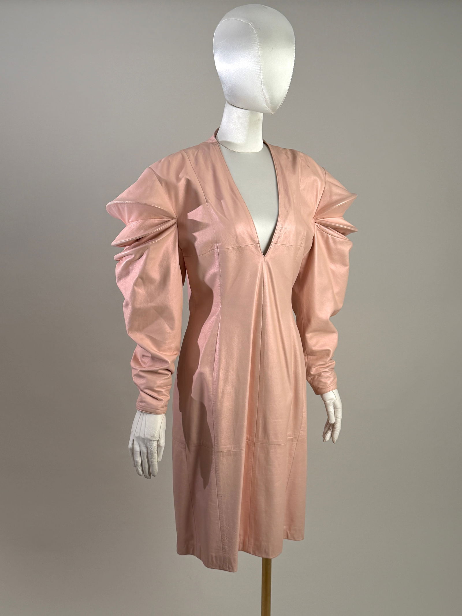 Vintage 1980s French Couture Pink Leather Architectural Dress, Allison Goulard (1 of 14)