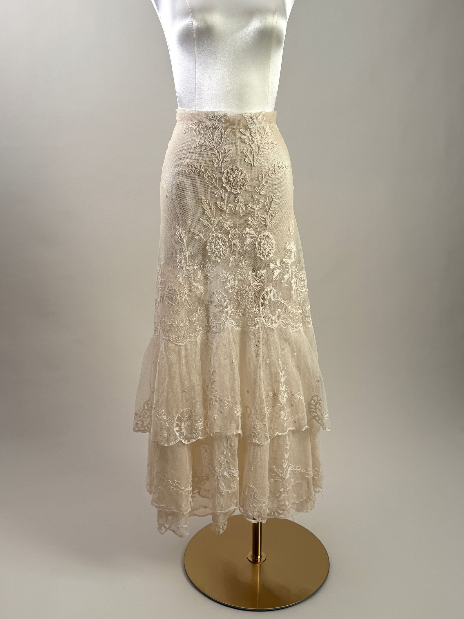 Antique Embroidered Net Lace Fabric for Skirt 1900s 1910s (1 of 10)