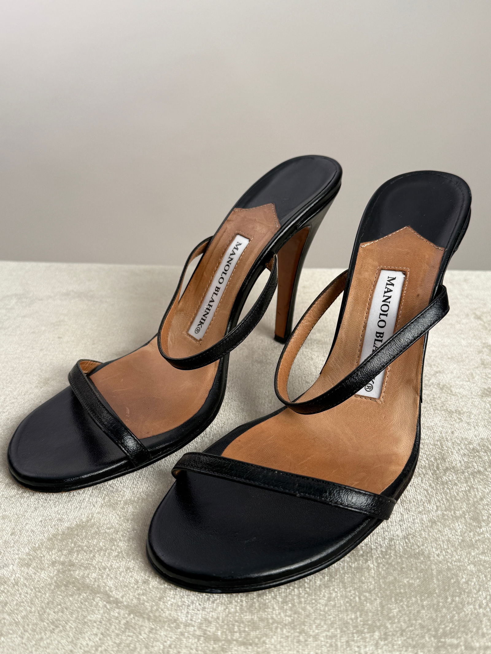 Manolo Blahnik Black Strappy Leather Heels, Made in Italy, Size 42 (1 of 8)