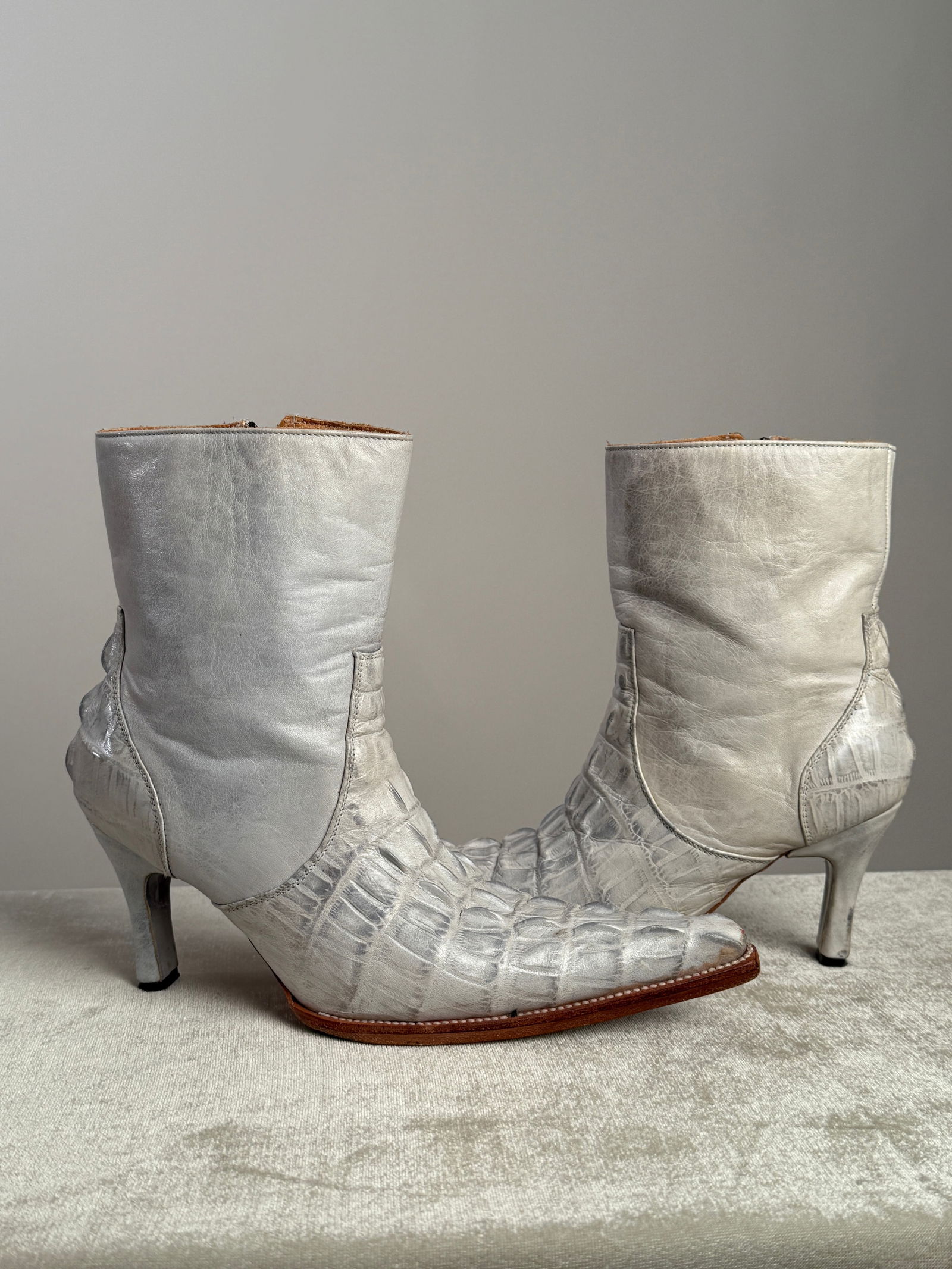 Blue Croc Embossed Leather Cowboy Ankle Boots, Made in Mexico, Size 9 (1 of 8)