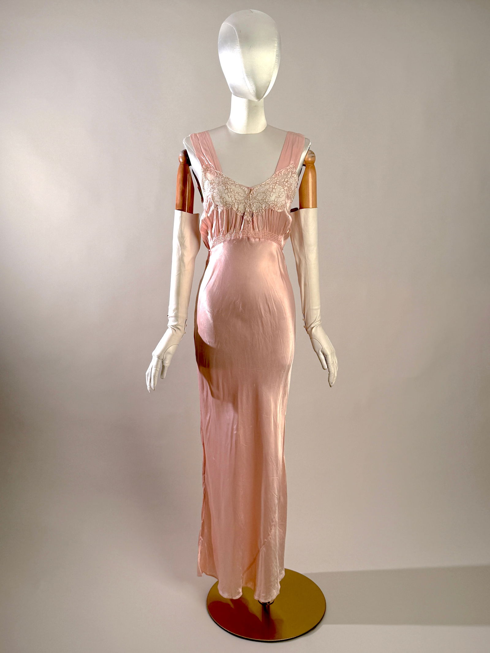 Vintage 1930s Blush Pink Lingerie Dress with Lace (1 of 6)