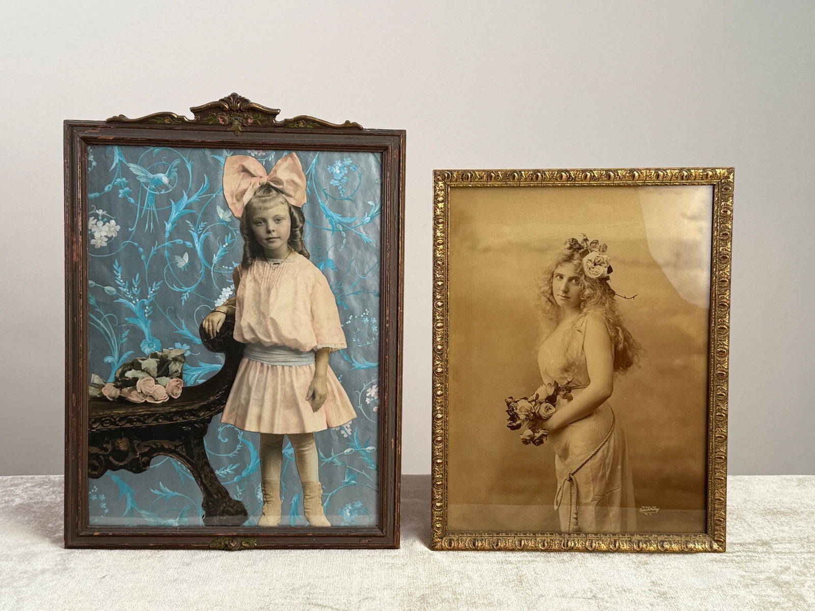 Two Antique Frames with Portraits, c. 1900 1920, Including Mixed Media Collage (1 of 10)