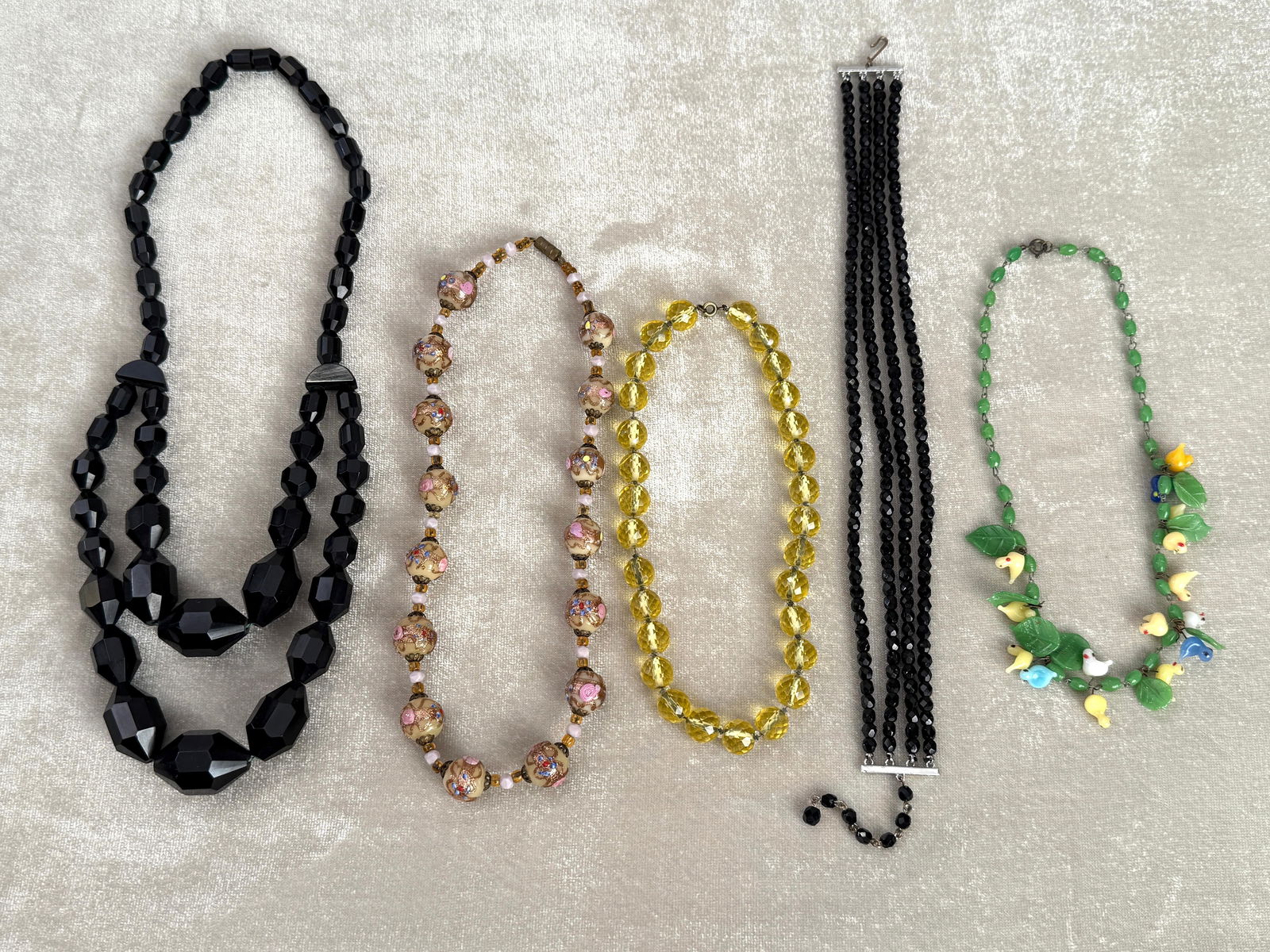 Group of Five Antique Beaded Necklaces, c. 1900–1930s (1 of 10)