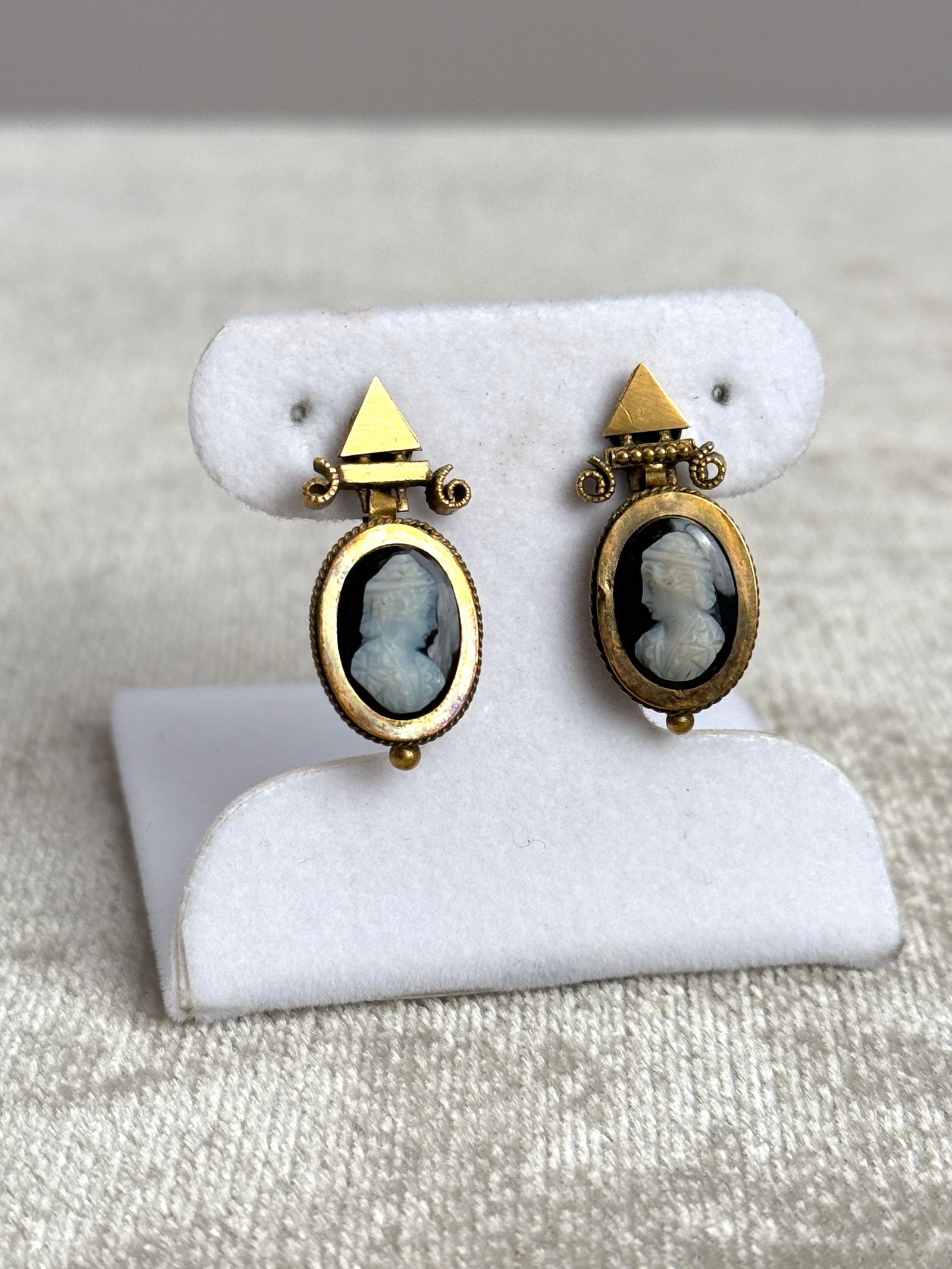 Antique Etruscan Revival 14K Yellow Gold Cameo Earrings (1 of 6)