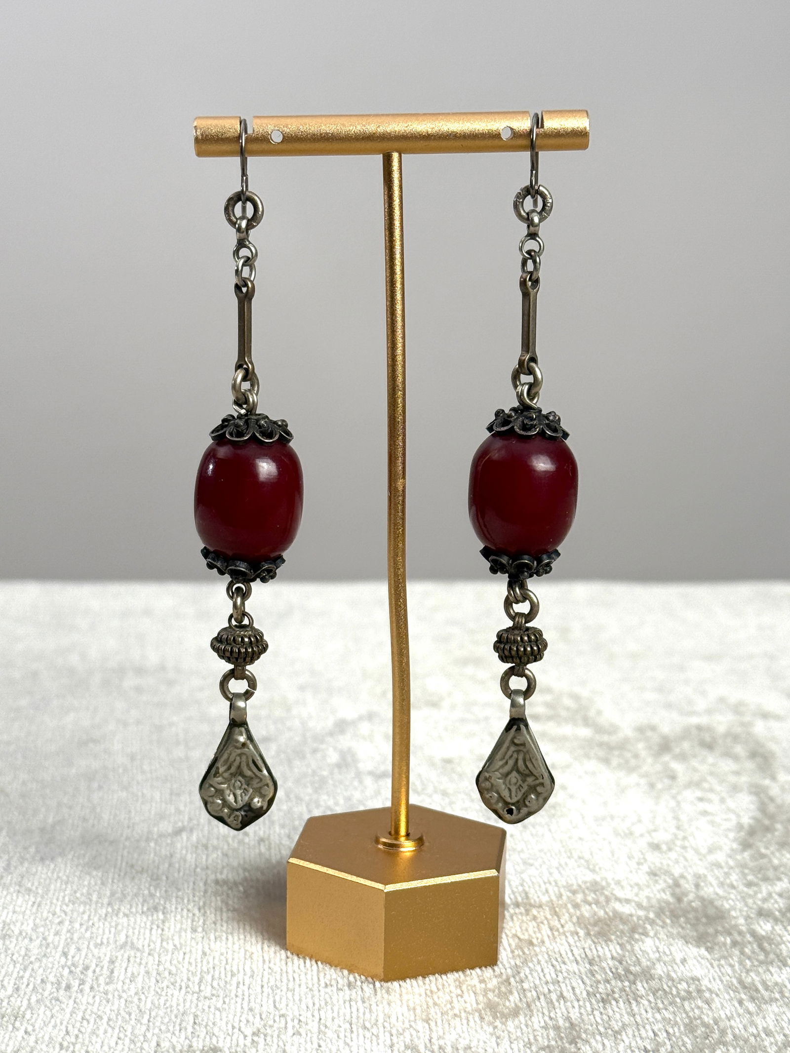 Antique Ottoman Balkan Silver & Faturan Bakelite Long Drop Earrings 1900-1930 (1 of 3)