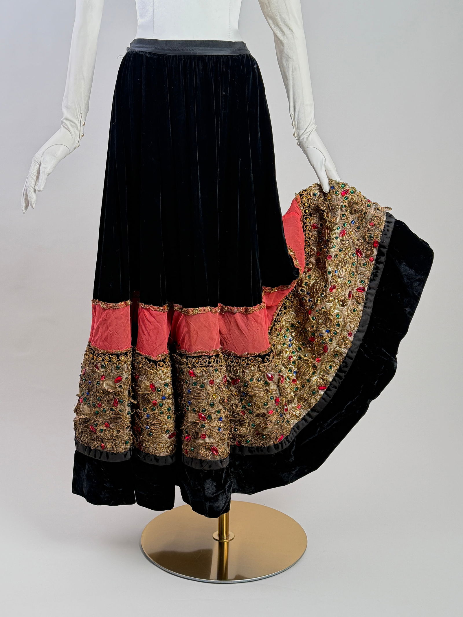 Antique Victorian Velvet Skirt Elaborate Metallic Embroidery & Jewel Appliqué (1 of 14)