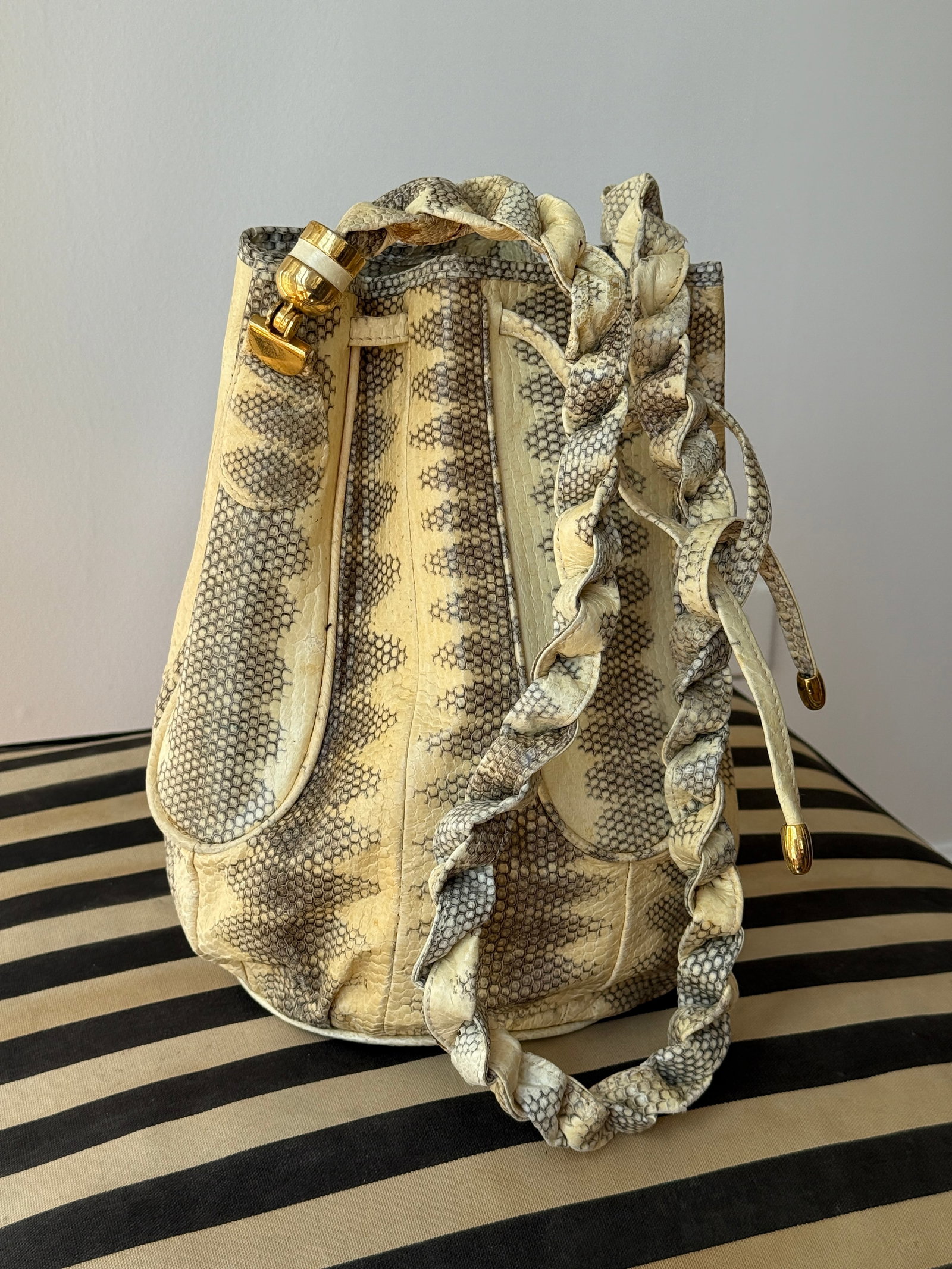 Vintage Python Snakeskin Purse Drawstring Bucket Bag (1 of 8)