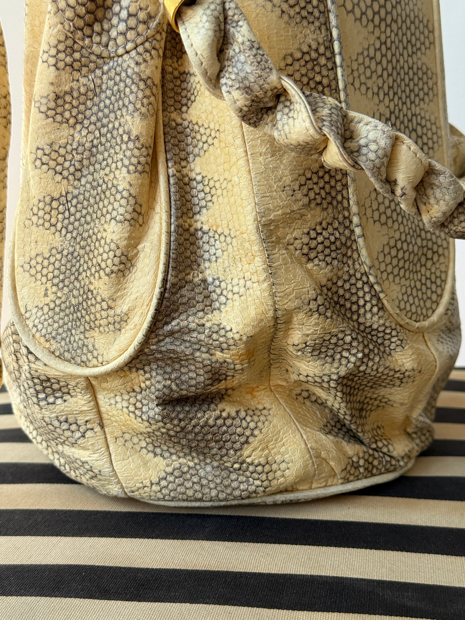 Vintage Python Snakeskin Purse Drawstring Bucket Bag - 3