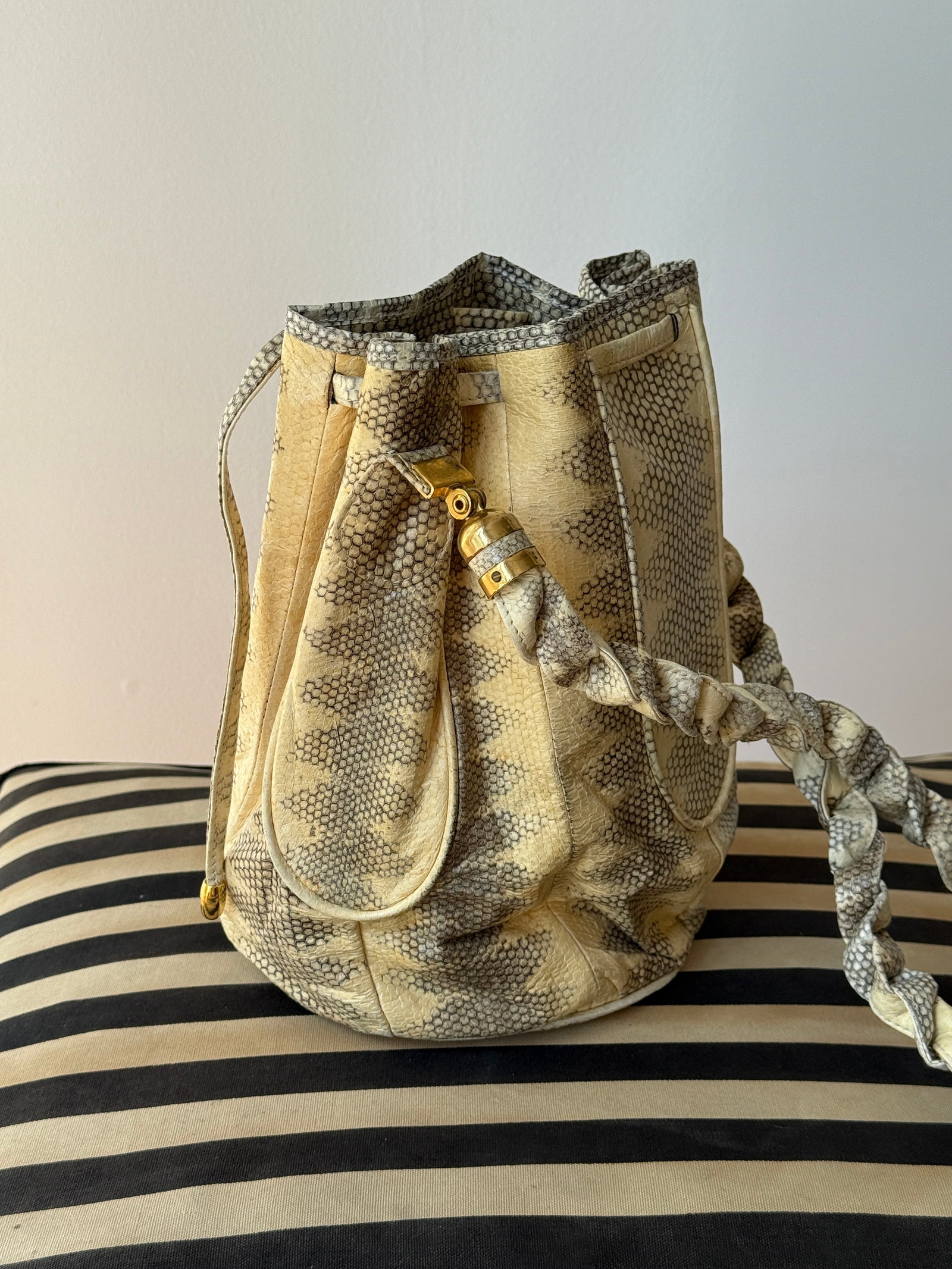 Vintage Python Snakeskin Purse Drawstring Bucket Bag - 6