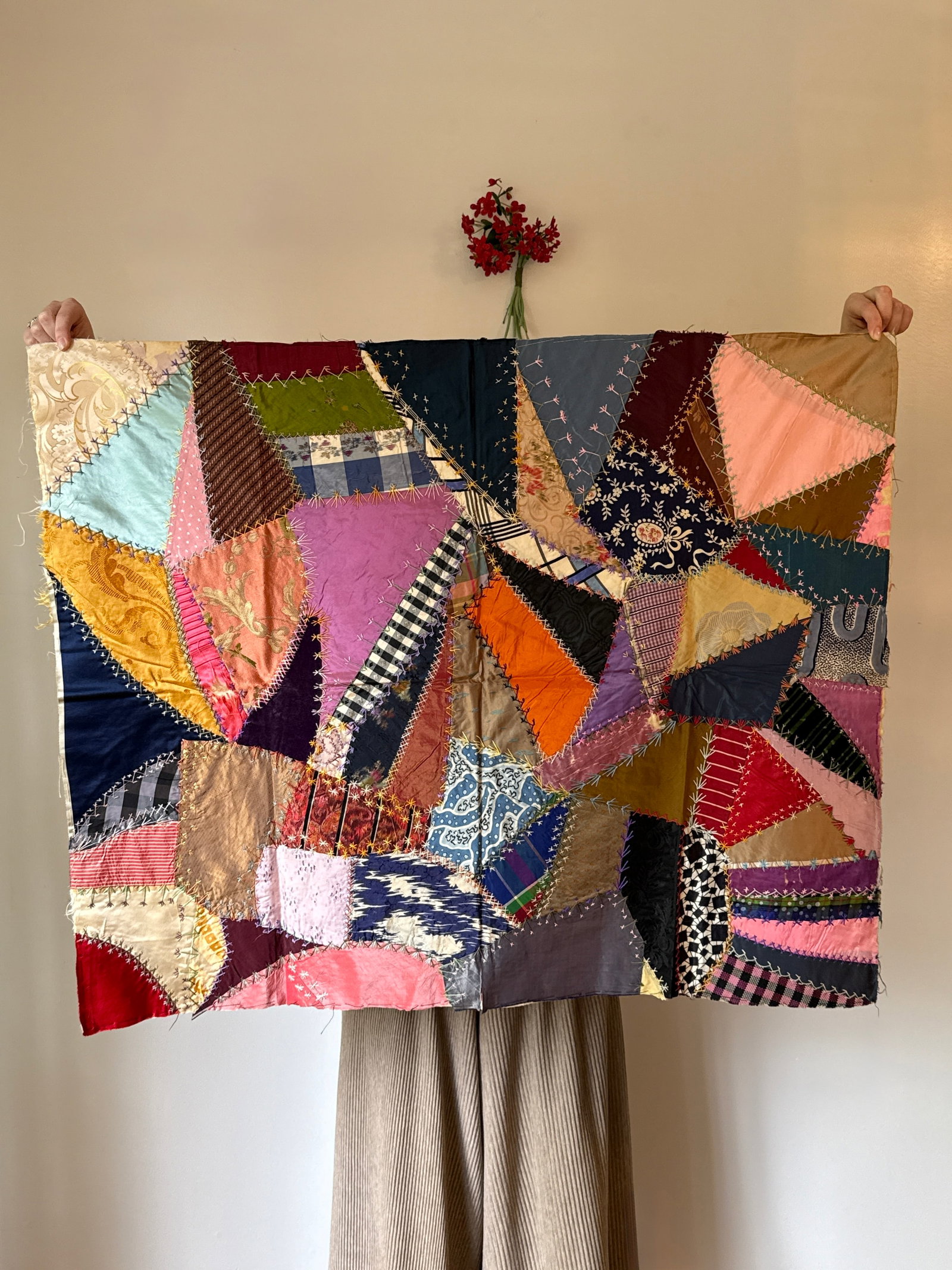 Antique Victorian Silk Crazy Quilt Fragment Textile #1 (1 of 12)