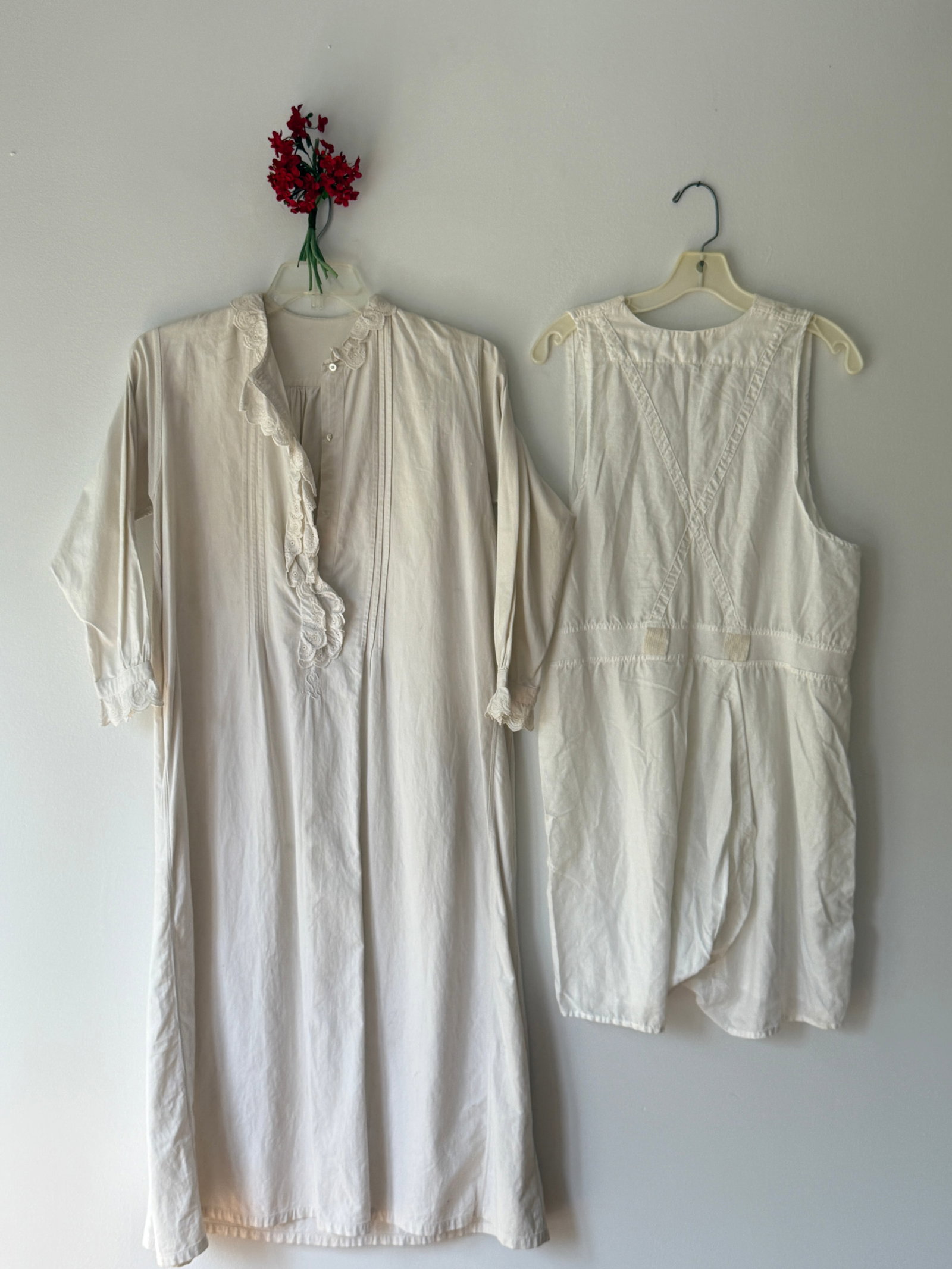 Antique Victorian Ruffled Nightgown and Cotton One Piece Romper (1 of 8)