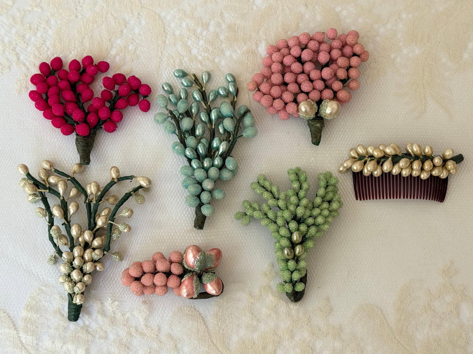 Vintage 1940s Millinery Fruit Brooches and Hair Comb Ornaments (1 of 7)
