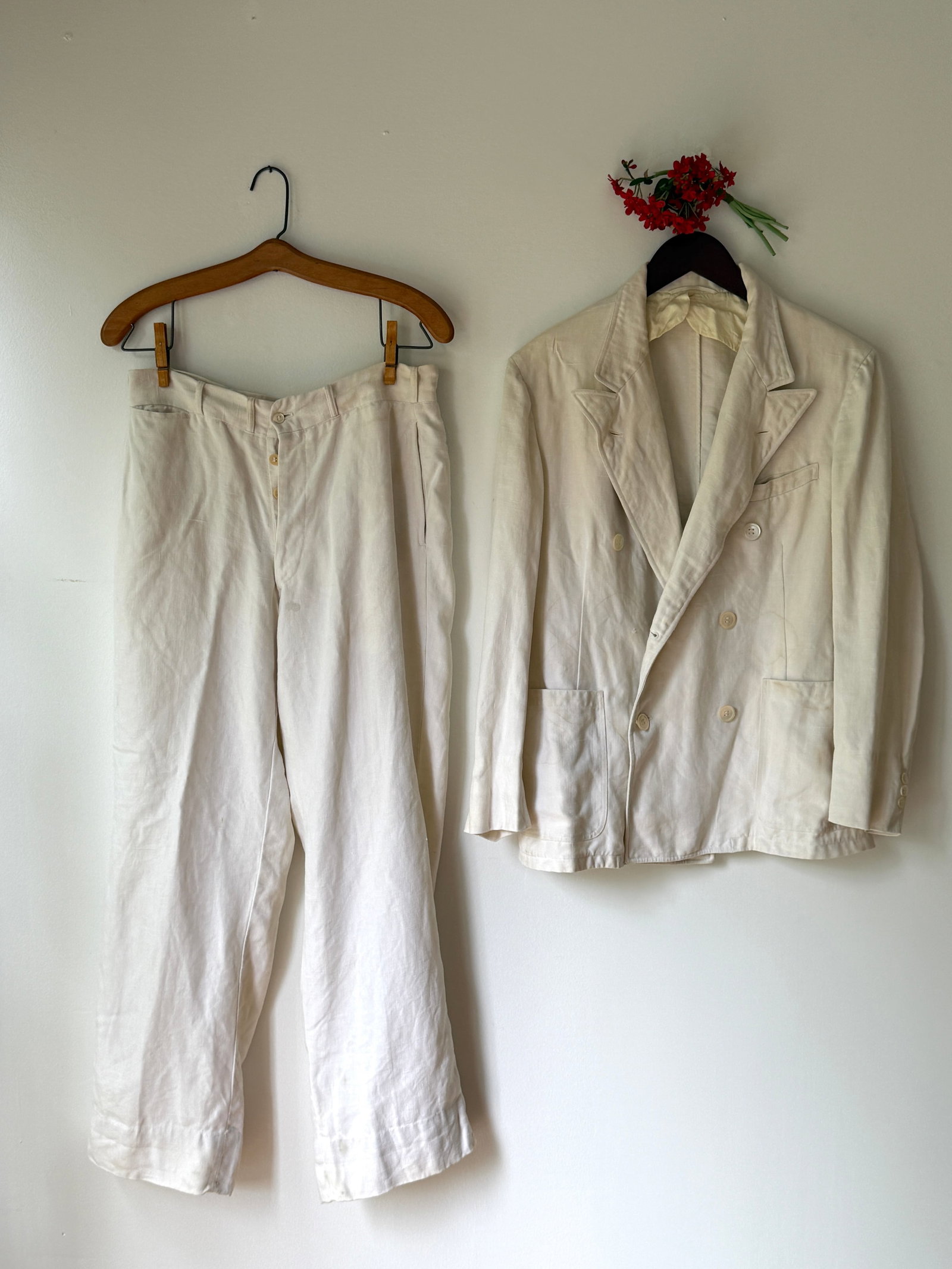 Vintage 1930s 40s Mens Linen Two Piece Suit, Finchley Sportswear Chicago, New York (1 of 13)