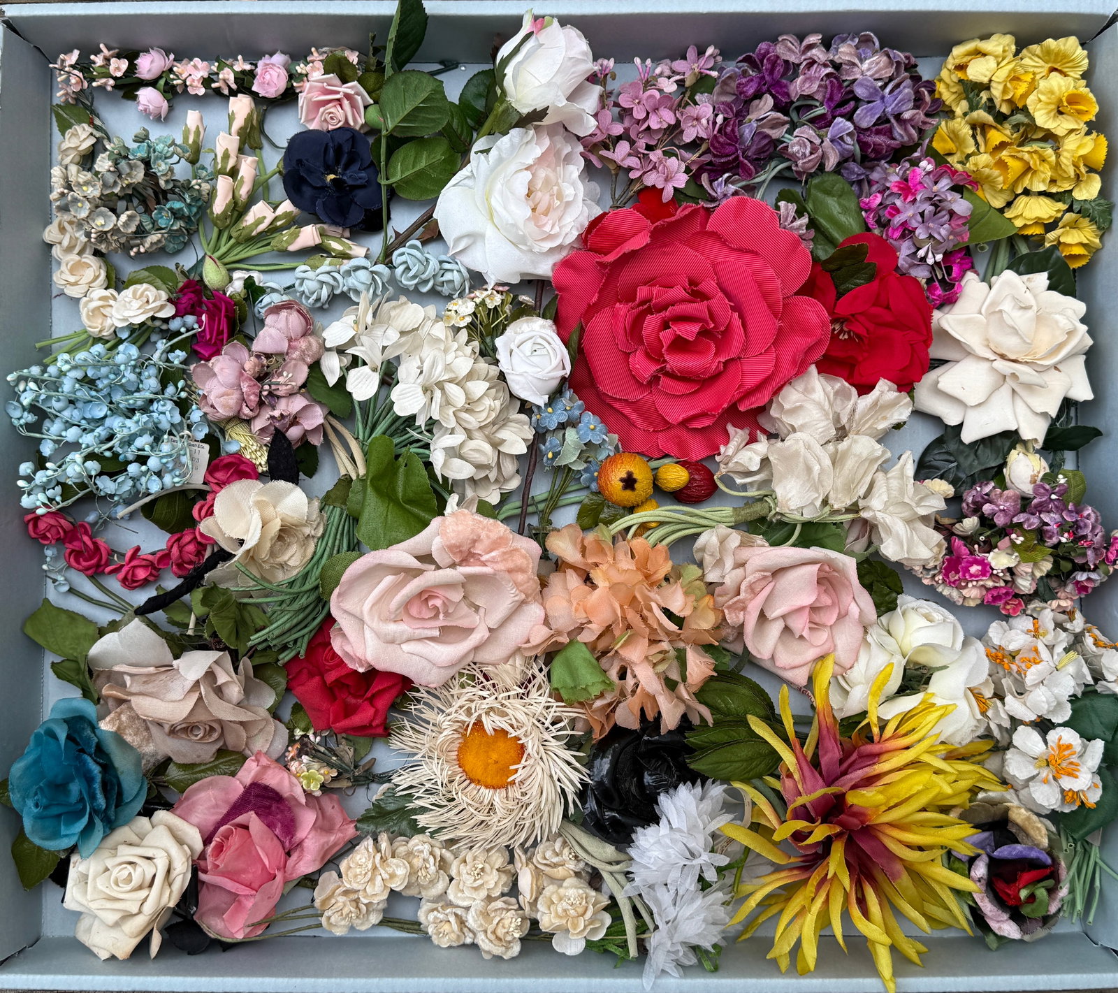 Large Vintage Floral Millinery Collection, Flower Pins, Hair Ornaments, Flower Crown (1) (1 of 15)