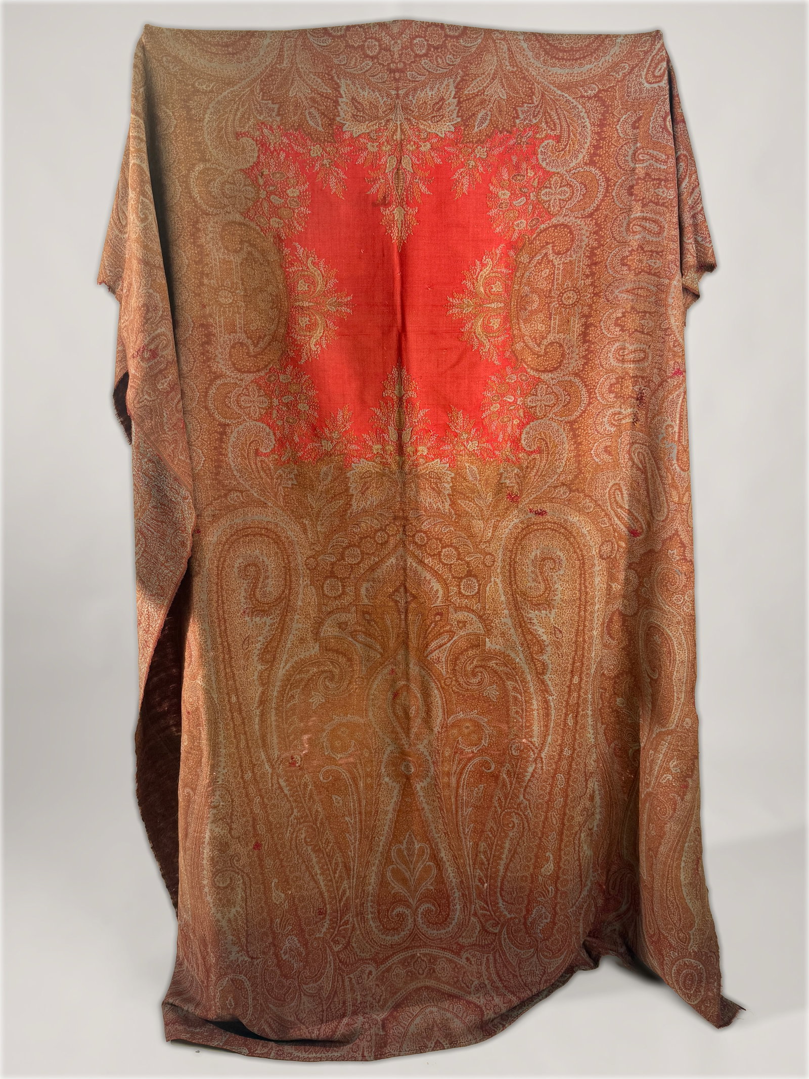 Antique Victorian Woven Wool Paisley Shawl with Vibrant Red Center, 19th C (#2) (1 of 12)